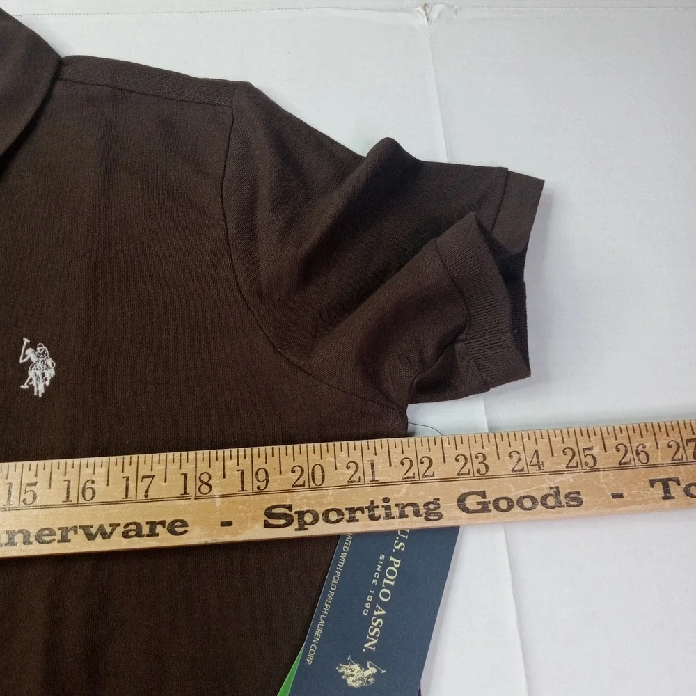 U.S. Polo Assn Performance Pique Polo Shirt Men's Size M Medium Brown Stretch